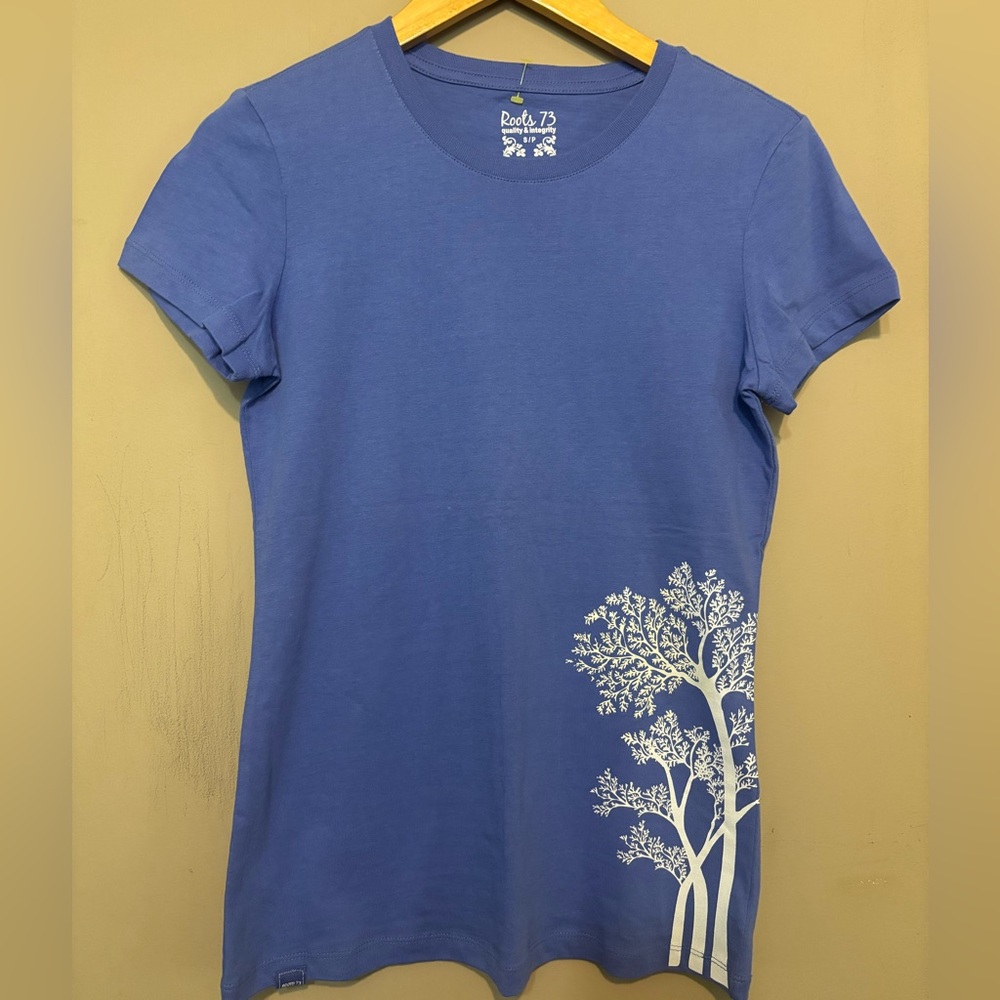 ROOTS 73 100% Cotton Blue Tee with White Tree Motif